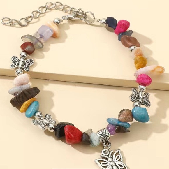 New Colorful Daisy Butterfly Crystal Amethyst Flower Charm Bracelet - Picture 8 of 9